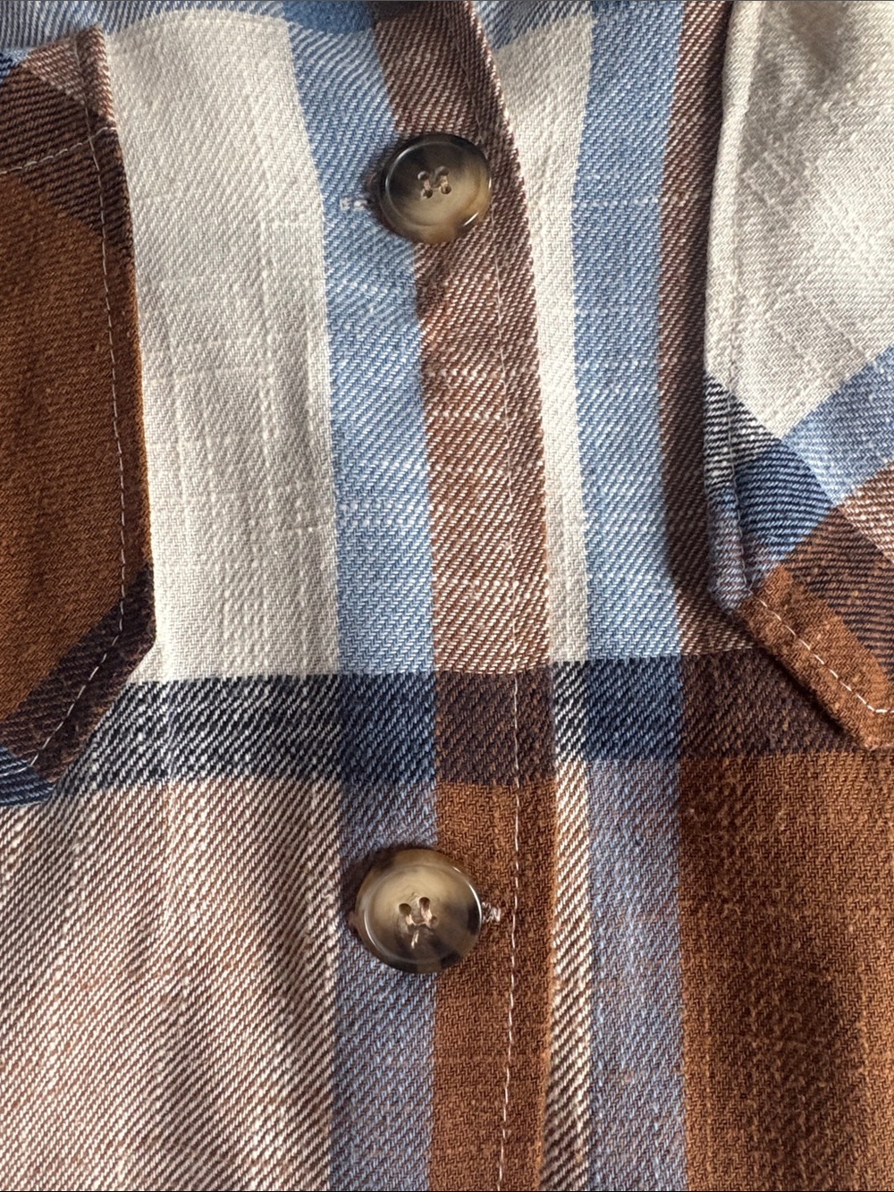 Ashley By 26 International Plaid Shacket in Brown, Cream & Blue Oversize - Picture 6 of 8